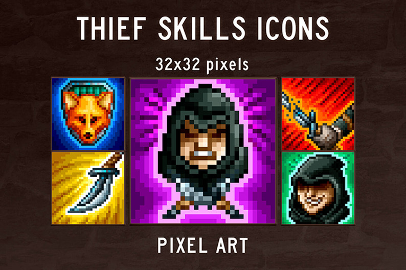 Thief Skill Icons Pixel Art By Free Game Assets Gui Sprite Tilesets