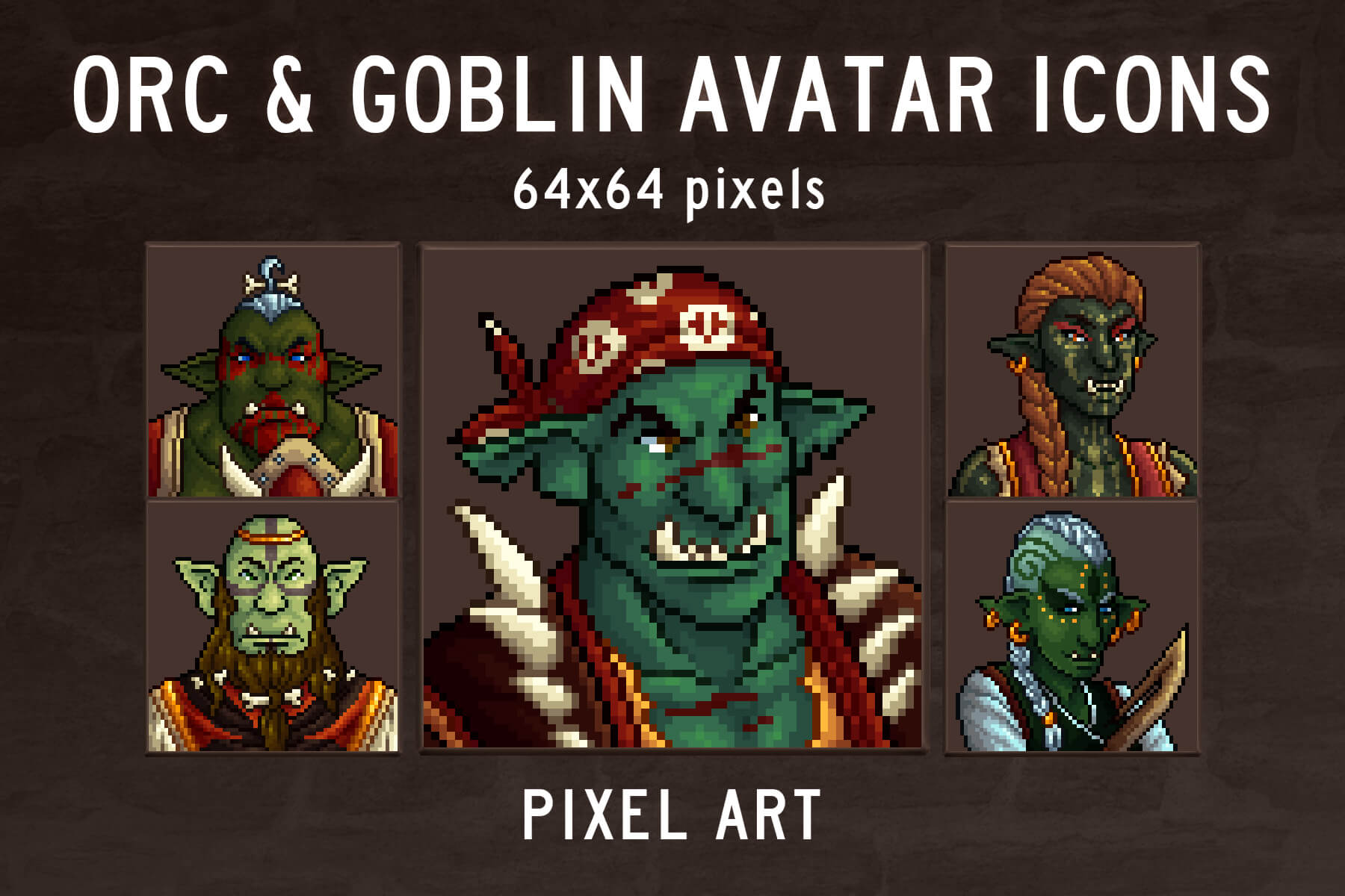 Orc And Goblin Icons In Pixel Art By Free Game Assets GUI