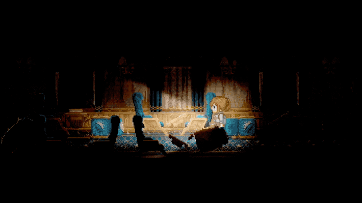 intricate horror story side-scrolling 2d with unique, hand