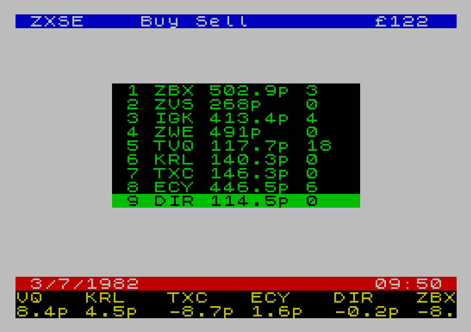 Zx Stock Exchange Sinclair Zx Spectrum By Matthew Begg By Basic Liner