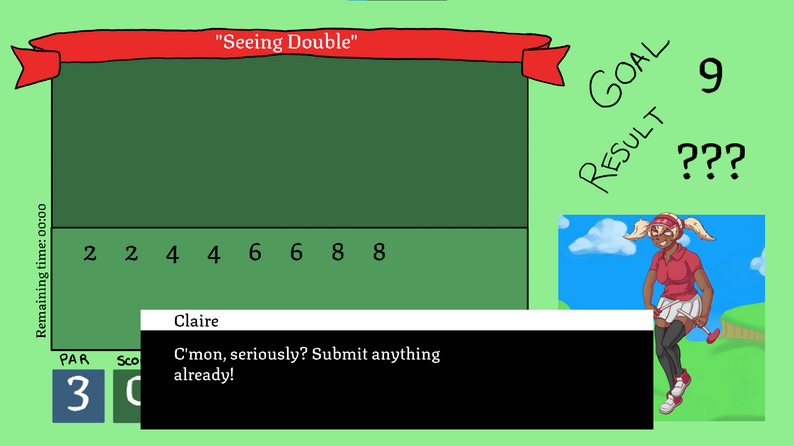 Claire really wishes you'd hurry up and write a maths equation