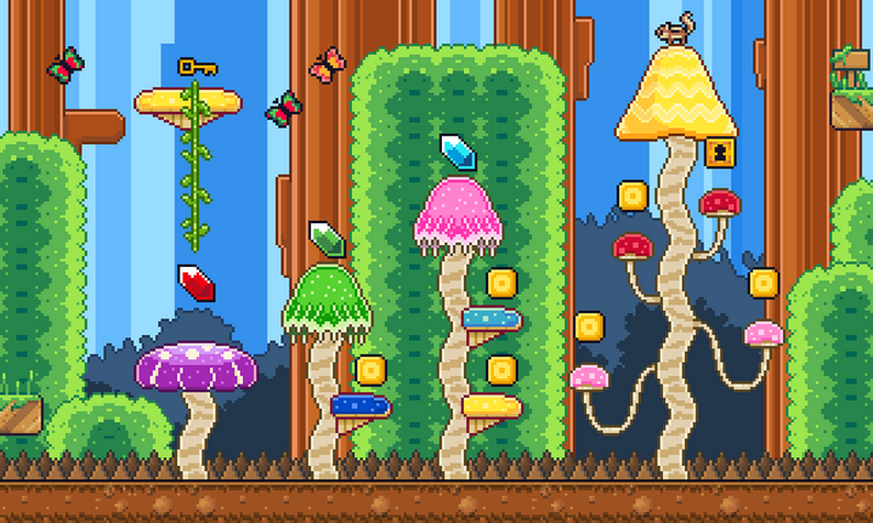 Mushroom village tileset pixel art game asset by MariaParraGames