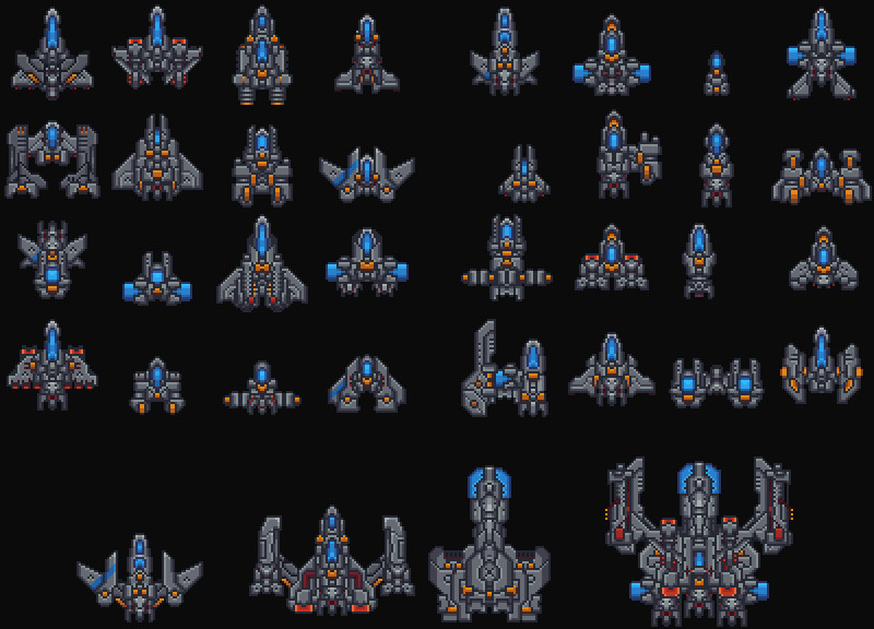 Pixel Art Spaceship Top Down Pack 01 by Zoser