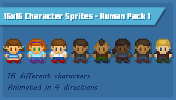 16x16 Character Sprites - Human Pack 1 by BexcellentGames