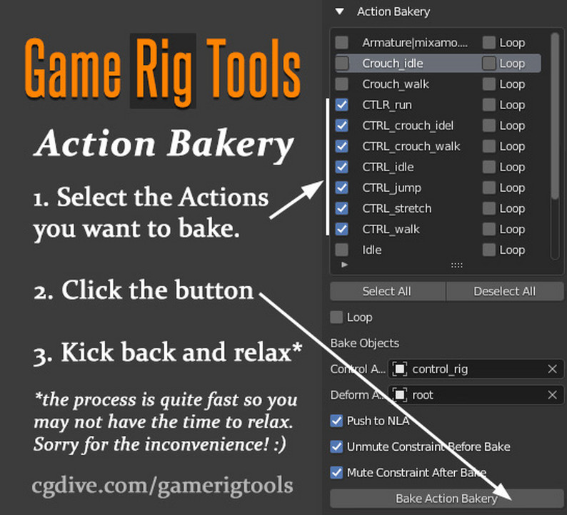 Game Rig Tools (Blender Addon) gameready rigs in seconds by CGDive