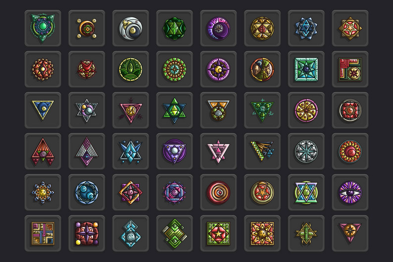 48 Sigil RPG Game Icons by Free Game Assets (GUI, Sprite, Tilesets)