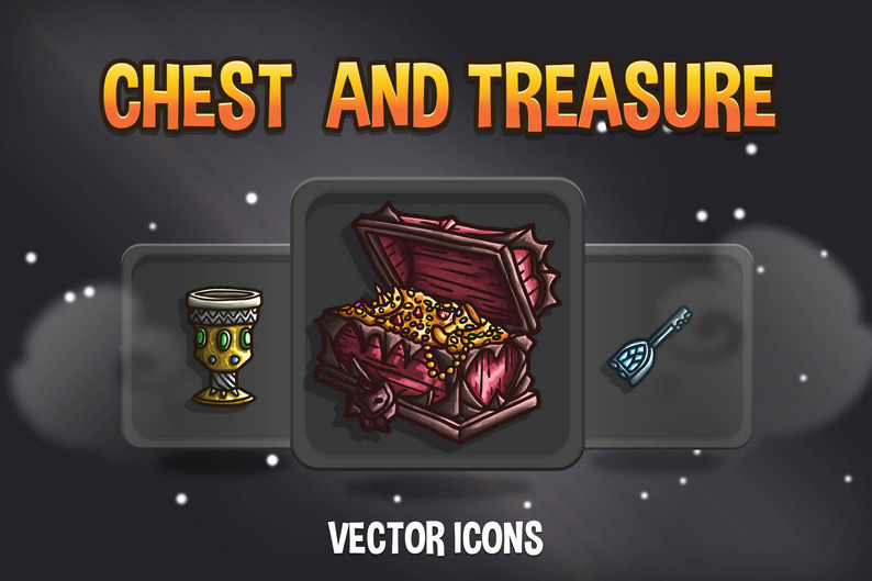 Chest and Treasure Icons by Free Game Assets (GUI, Sprite, Tilesets)