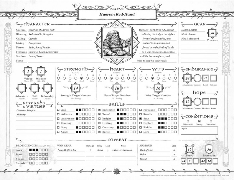 The One Ring 2nd Edition Rpg Custom Character Sheet By Jez Gordon