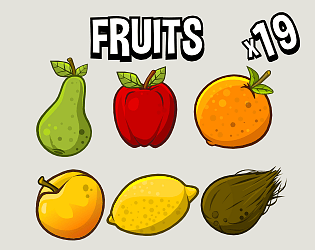 16px top-down fruits icons set, pixel art, peach, watermelon