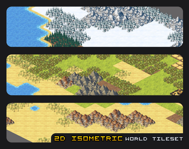 2D Isometric Tileset: World Map by Golden Skull Art