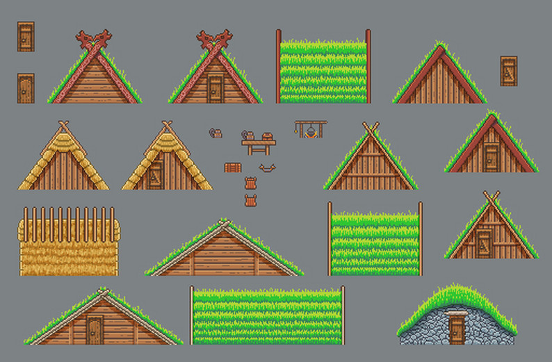 Viking fantasy tileset pixel art game asset by MariaParraGames