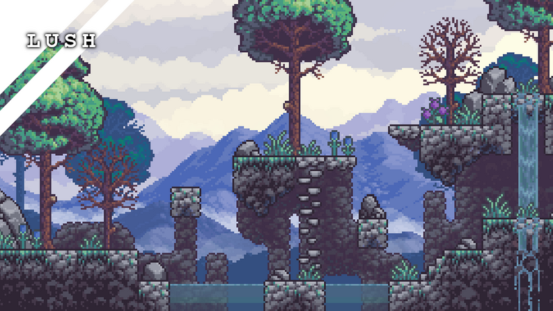 Platformer Tileset: Mountain Falls by Electric Lemon