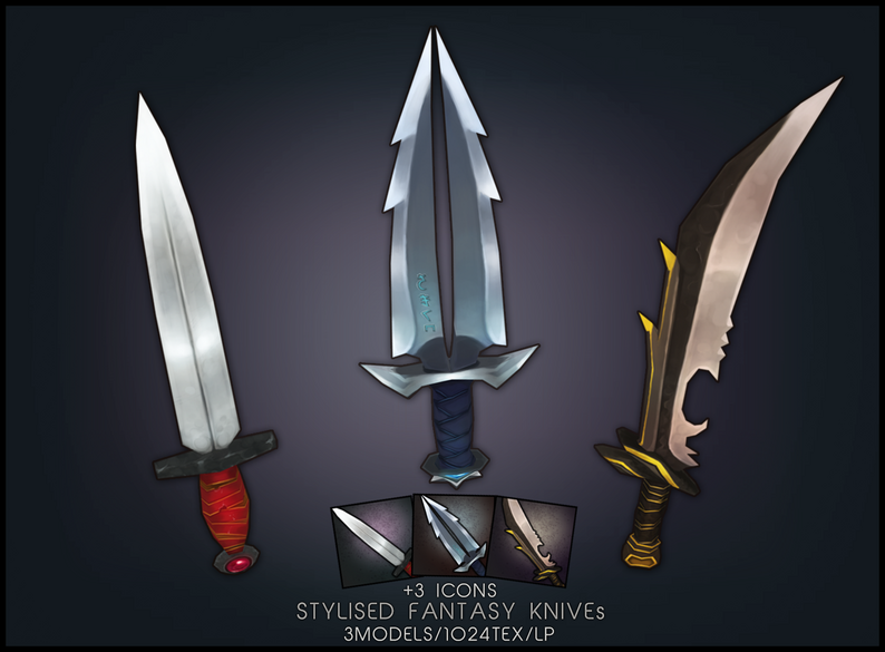 Stylised Fantasy Knives by VertexFrog