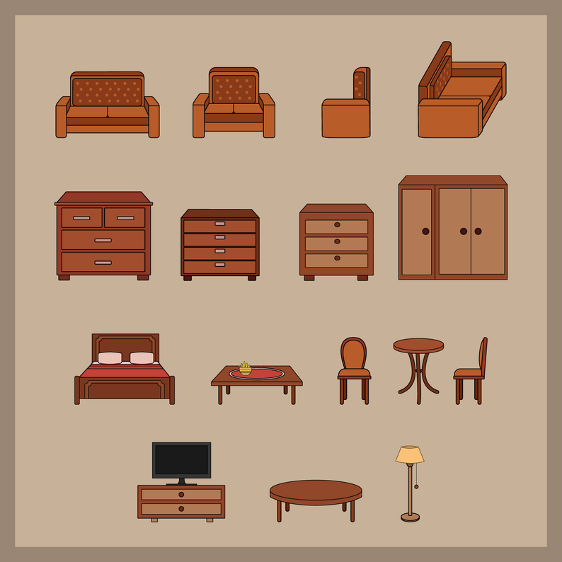 Furniture set cartoon style by SunGraphica