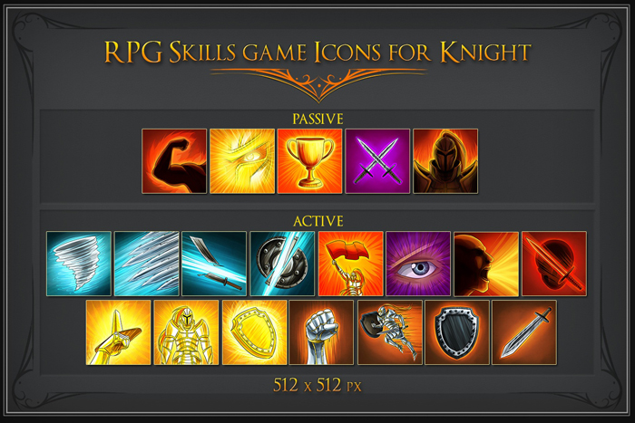 Free Skill Icons for Knight by Free Game Assets (GUI, Sprite, Tilesets)