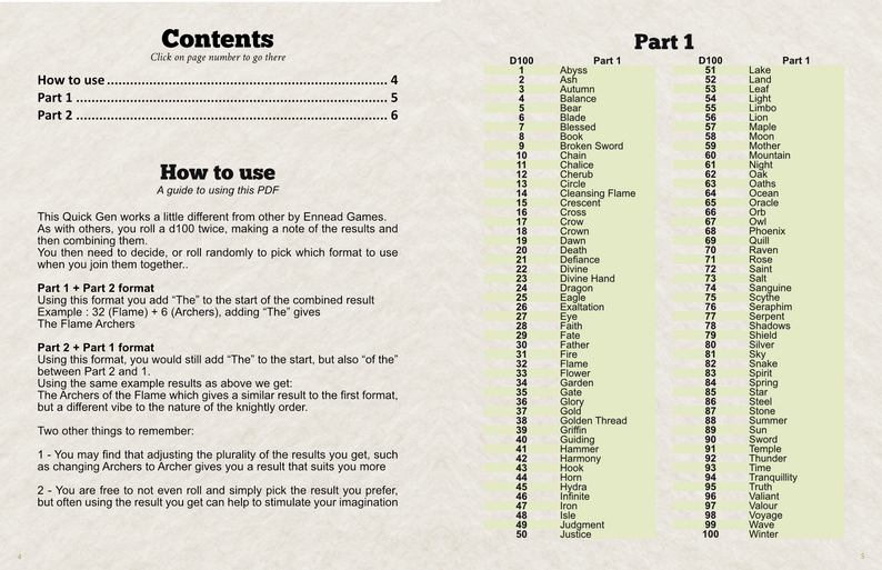 Quick Generator Knightly Order Names by Ennead Games