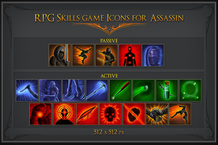 Rpg Skill Icons For Assassin By Free Game Assets Gui Sprite