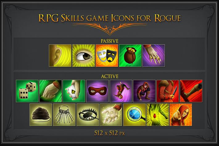 RPG Skill Icons for Rogue by Free Game Assets (GUI, Sprite, Tilesets)