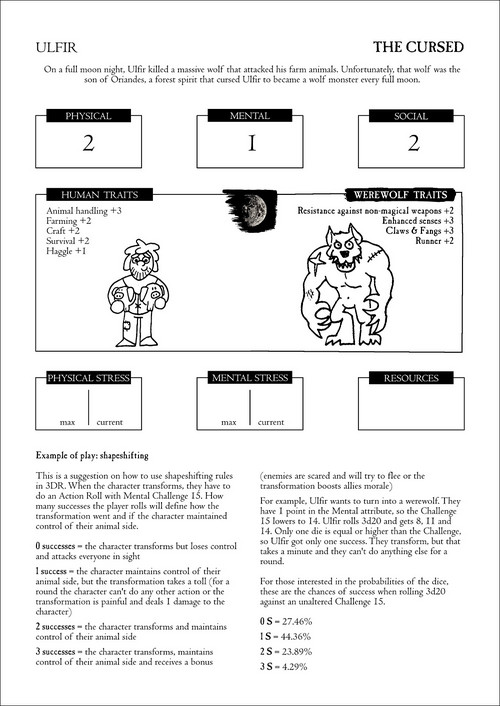Another pregen character with werewolf rules - 3DR System by Ivan Coluchi