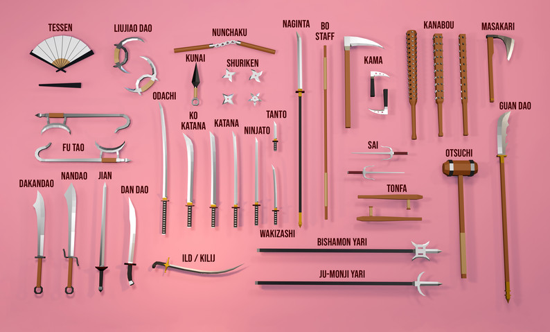 Asia Weapons Low Poly Traditional Asian Weapons by Kickin’ It Studios