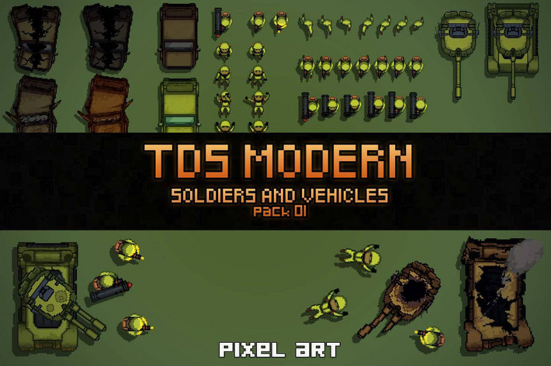 TDS Pixel Art: Soldiers And Vehicles Sprites by Free Game Assets (GUI ...