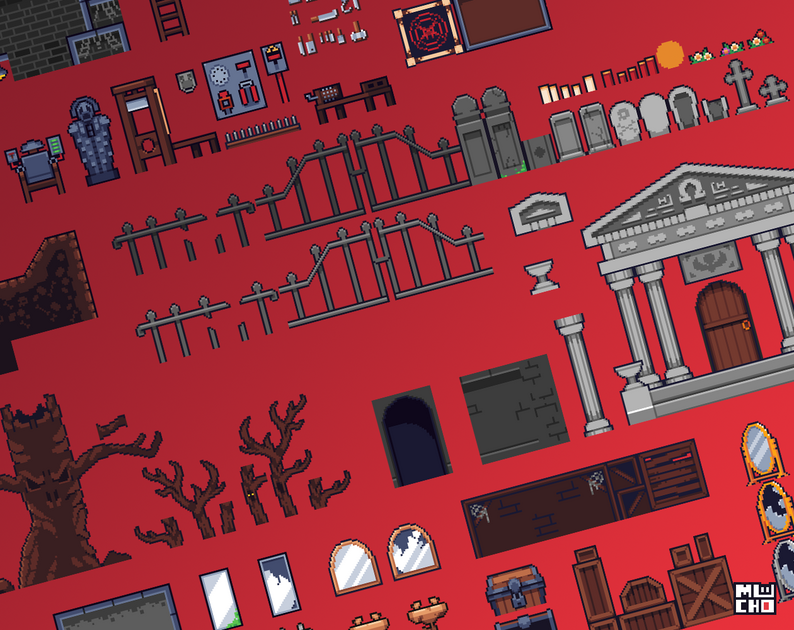 Horror Lab Tile Set Horror Mansion Tileset Pack by Mucho Pixels
