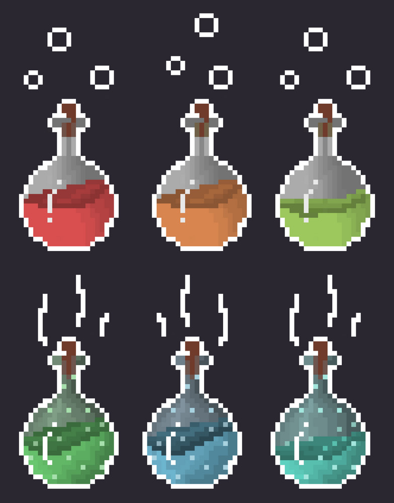 Pixel Art Potions Icons [Version2] by JustAJoke