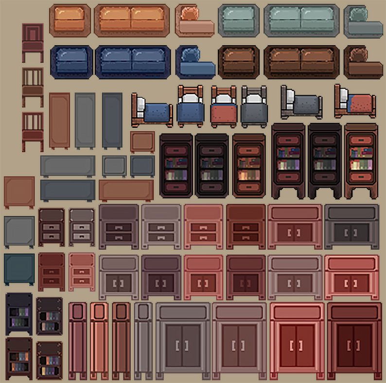Pixel Art Environment - Furniture and Cabinets by JustAJoke