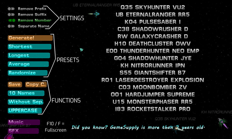 SpaceShip Name Generator TOOL By GameSupplyGuy   DiYBlV 