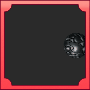 Animated black textured ball bounces inside a square frame with red corners on a dark background.