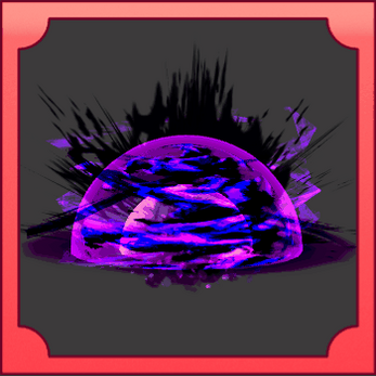 Purple and black energy explosion with a glowing dome effect on a dark background, framed in red corners.