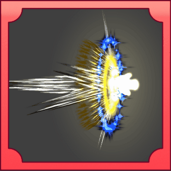 Bright yellow and blue explosion effect with white streaks radiating from the center on a dark background.