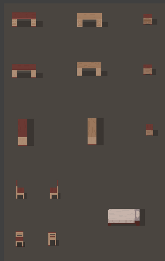 Top down bedroom furnitures pixel assets by Hooded Crow