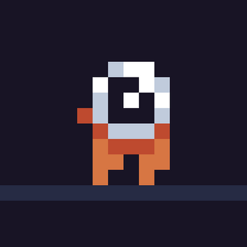 Pixel art astronaut in a white helmet and orange suit standing on a dark platform