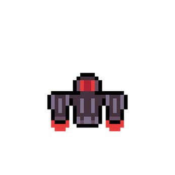 Pixel art spaceship with red engines and a central red cockpit, engines animated to show powering up