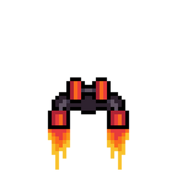 Pixel art spaceship engine with two thrusters emitting animated flames downward