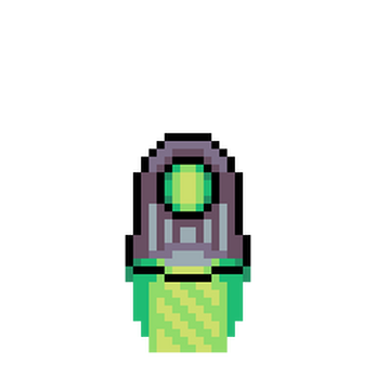 Animated pixel art of a green spaceship engine pulsing with light and energy effects
