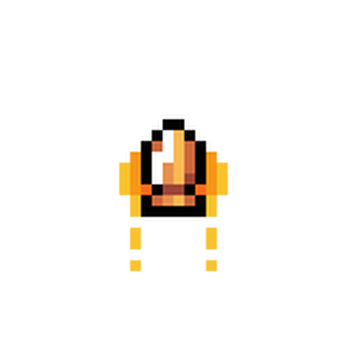 Pixel art animation of a bullet with a white tip and yellow sides, resembling an auto cannon projectile.