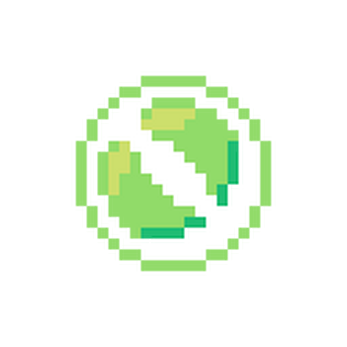 Pixel art green projectile with a white diagonal stripe and light green highlights on a black background
