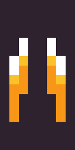 Pixel art of two upright orange and white bullets on a dark background