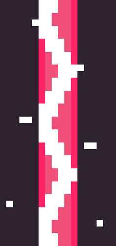Pixel art vertical lightning bolt with pink and white zigzag pattern on dark background