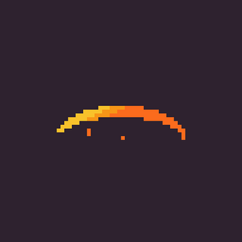 Animated pixel art of an orange and yellow arc forming over a dark purple background