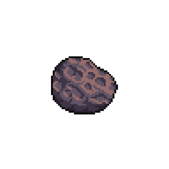 Pixel art animation of an asteroid exploding into fragments on a black background