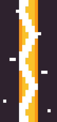 Pixel art lightning bolt with yellow and white zigzag pattern on a dark background