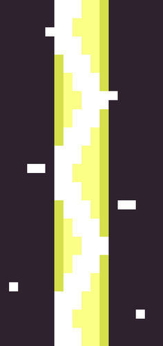 Pixel art of a vertical, jagged yellow energy beam with a dark background and small white squares.
