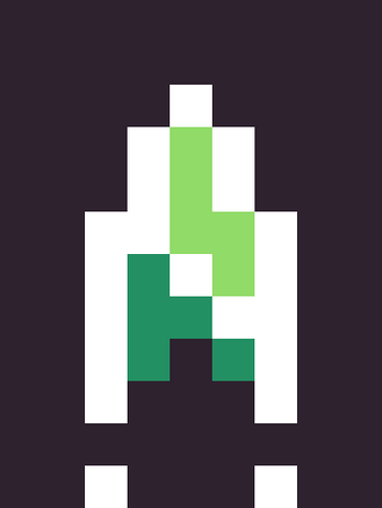 Pixel art green and white spaceship on a dark background