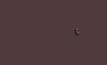 Pixel art character with a glowing green staff and a small floating companion on a plain dark background.
