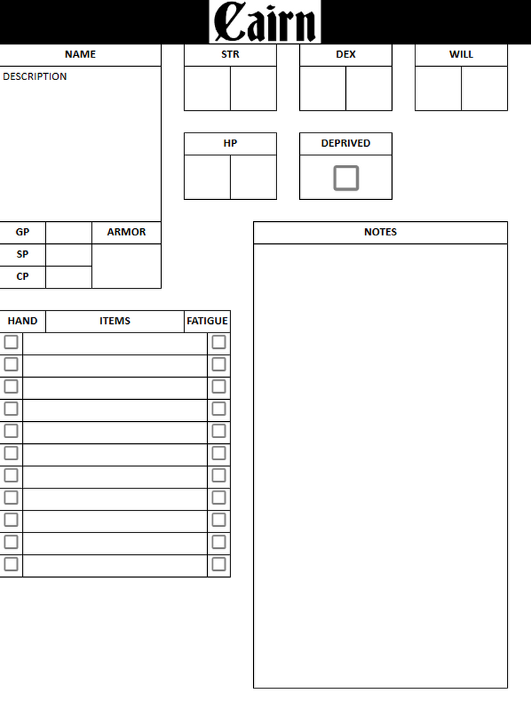 Cairn Digital Character Sheet (Portrait) by fleetingXe