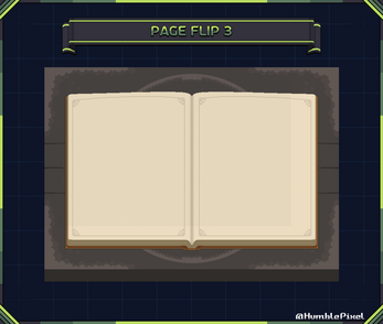 Pixel art of an open blank book on a dark background, with 'Page Flip 3' in a banner above.