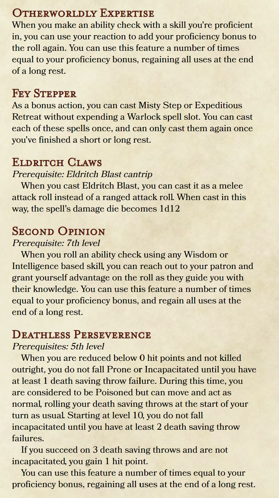 Warlock & Artificer Features Additional Invocations & Infusions (D&D